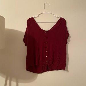 MAROON GOLD BUTTON TYE CROP TOP
